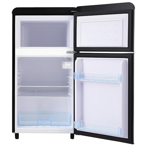 Frigorífico retro, 72 litros de volumen y congelador de 21 litros, iluminación LED, 120 kWh/año, clase energética E,Black