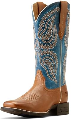 ARIAT Women's Cattle Caite Stretchfit Western Boot, Regatta Blue/Roasted Peanut, 8