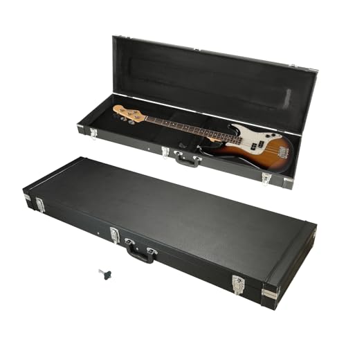 TOPURWAY Electric Bass Guitar Hard Case Wooden Hard Shell Black Carrying Case Lockable with Key...