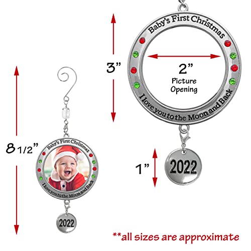 Baby's First Christmas - 2022 Photo Xmas Ornament - I Love You To The Moon And Back Picture Opening For Babies - Baby Keepsake Ornaments - Gift/Storage Bag Included #TOP3