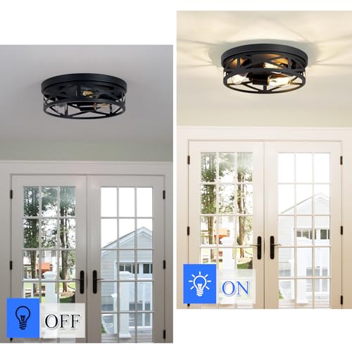 Image of SKEJAO Flush Mount Ceiling Light Fixture,3-Light Ceiling Light Fixture,Black Hallway Light Fixtures Ceiling,Light Fixtures Ceiling Mount for Kitchen,Farmhouse,Hall,Bedroom,Bathroom (1 Pack)