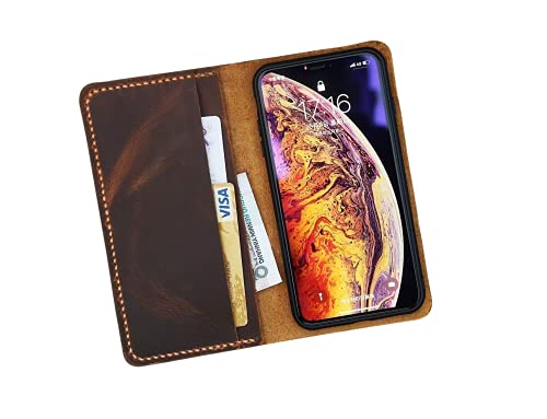 Distressed vintage brown leather wallet case for iPhone 17 16 15 14 13 Pro Max/real leather Wallet Case Compatible with iPhone 17 16 15 14 Plus -IP005W