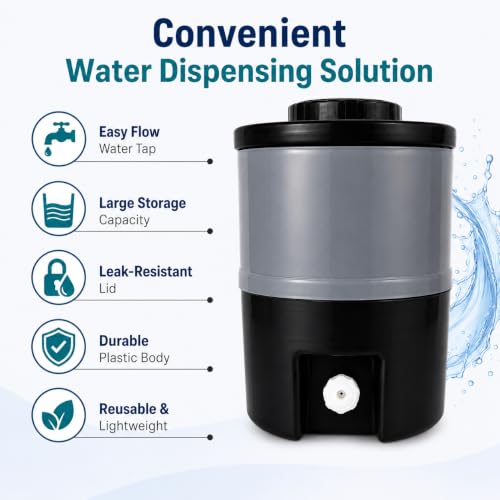 Image of Plastic Water Jug | Food Grade | Insulated Water jug Cool Chilled Water Camper jar (Black & Grey, 15 litres)
