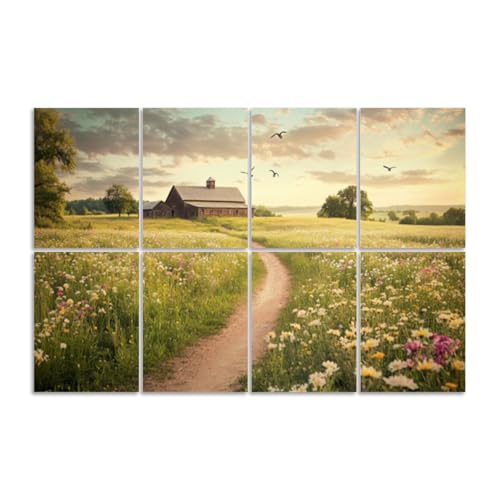 Paneles acústicos artísticos con marco, pack de 8 piezas, tamaño total 48"x32", con autoadhesivo, decoración rústica estilo granja miniatura 1