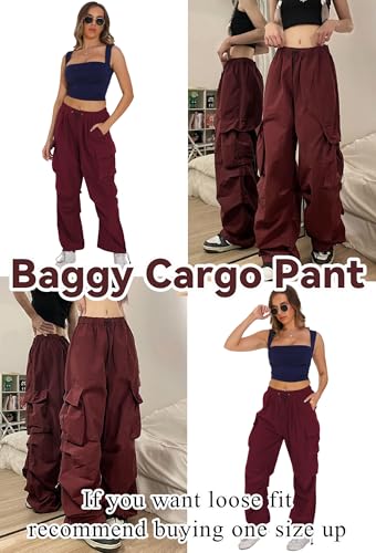 TSMNZMU Womens Baggy Cargo Pants Casual Hiking Trousers Loose Fit Parachute Pants Y2K Hight Waist Mutil Pocket Trousers3