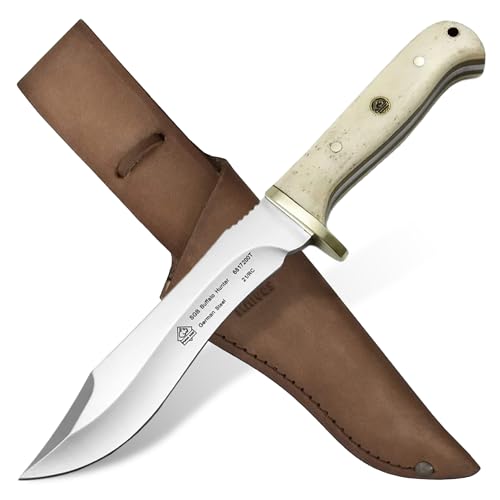 PUMA SGB – Buffalo Hunter - Hunting Knife with White Bone Handle – Handmade from German 1.4116 Steel – 5.7'' Fixed Blade – Full Tang – Includes High Quality Leather Sheath