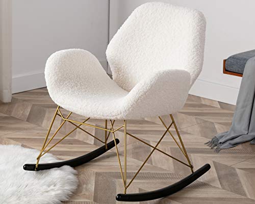 White Rocking Chair Faux Fur Soft Fabric Rocker Chair For Nursery Recliner Lounge Chair Modern Indoor Armchair For Living Room Bedroom #TOP17