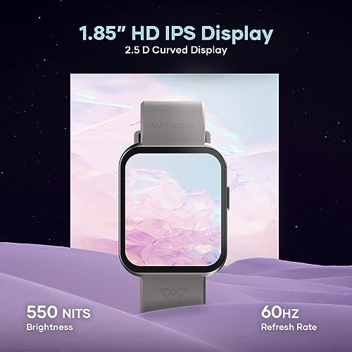 Image of Wings Meta Smartwatch, 1.85 inch HD IPS Display, BT 5.3 Single Chip Calling, Top smartwatch for Heart Rate Monitoring, 100+ Sport Modes