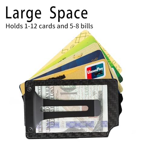 Image of Minimalist Wallet for Men, Slim Metal RFID Blocking Wallet Credit Card Holder Money Clip & Cash Strap, Scratch-Resistant Holds 15 Cards,Ideal Gift for Men | Carbon Fiber