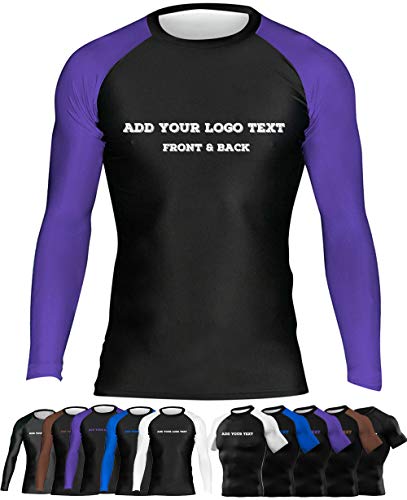 Customized Men's No-Gi Uniform Compression Sports Shirt Skin Running Tee, Long Sleeve Purple Small