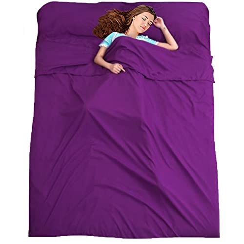 Niuxx Sleeping Bag Liner Camping Travel Bed Sheet With Zipper, Large Lightweight Breathable Double Sleeping Sack For Backpacking, Hotel Hostels, Lightweight Bed Liner For Outside Travelling (Purple) #TOP6