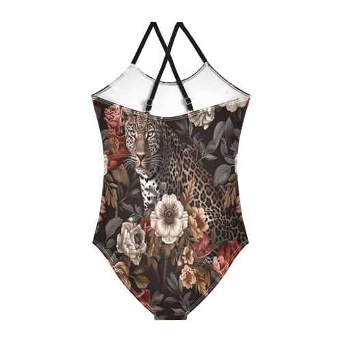 Rose Vintage Leopard Girls One-Piece Swimsuit Beach Bathing Suit2
