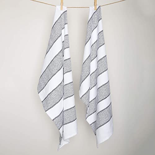 Country Maison Stripe Kitchen Towels | Pack Of 6 | 18 X 28 Inches | Highly Absorbent |100% Cotton Dish Towels | Tea Towels | Bar Towels | Blue #TOP4