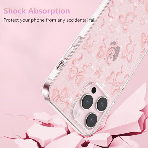 ZTOFERA for iPhone 14 Pro Case Glitter,Cute Clear Ribbon Bow Tie Aesthetic Phone Case,Sparkly Bling Trendy Soft Shockproof Protective Phone Cover for Women Girls,Pink by ZTOFERA - Image 6