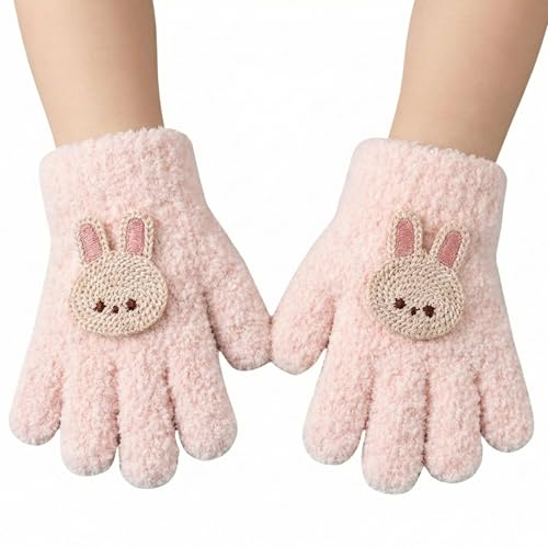 Image of Kraptick Kids Winter Gloves - Ultra-Soft Thick Knit Fuzzy Warm Mittens for Boys & Girls Cute Bear Patch Thermal Hand Warmers for Toddlers & Children -1