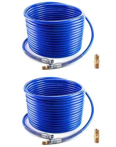 QWORK Airless Paint Hose, 2 Pack 50 Ft. x 1/4 In Airless Paint Sprayer Hose, 3300 PSI Universal Flexible Fiber Tube, High Pressure Sprayer Tube, Blue