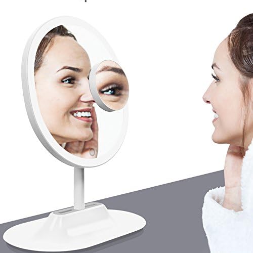 LivingPro Vanity Makeup Mirror with [Upgraded] Anti-Glare LED Lighting Controlled by Dimmable Touch Screen Sensor with Bonus Detachable 10X Spot Mirror for Details