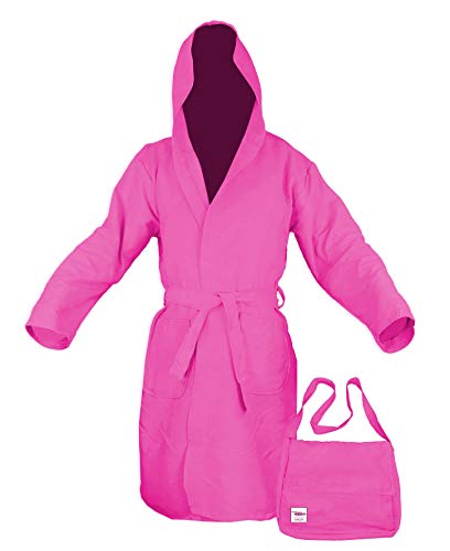 Sensei Accappatoio Da Bambino Uni Rosa | 100% Cotone 450g/m² | Taglia 12-14 Anni Con Cappuccio E Tasche