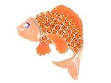 Alilang Lucky Love Koi Gold Fish Carp Golden Tone Enamel Orange Crystal Rhinestone Animal Pin Brooch