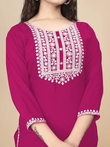 Image of Women Rayon Embroidered Kurti Three Quarter Sleeve Kurta for Women and Girls Embroidery Work Soft Rayon Fabric Comfortable
