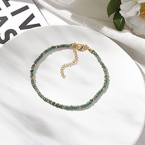 Xijin Small Beaded Anklets For Women Girls Handmade Turquoise Beads Anklet Beach Cute Foot Beaded Ankle Bracelets 8 Inch #TOP4