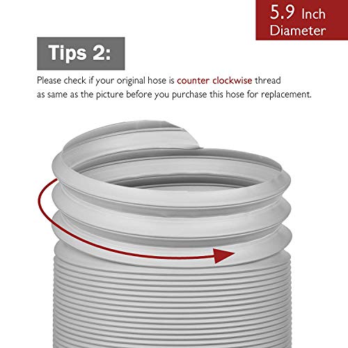 Image of TURBRO Portable Air Conditioner Universal Exhaust Hose - 5.9 Inch Diameter, 78 Inch Length, Anti-Clockwise Thread, White (707-90-013) | for Portable AC Units, Anti-Clockwise Thread, White, Sturdy, No-odor PP Construction