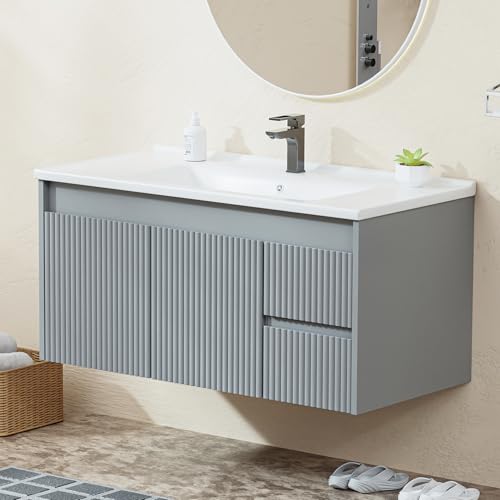 Ymise Floating Bathroom Vanity 40 Inch, Wall Mounted Bathroom Vanity