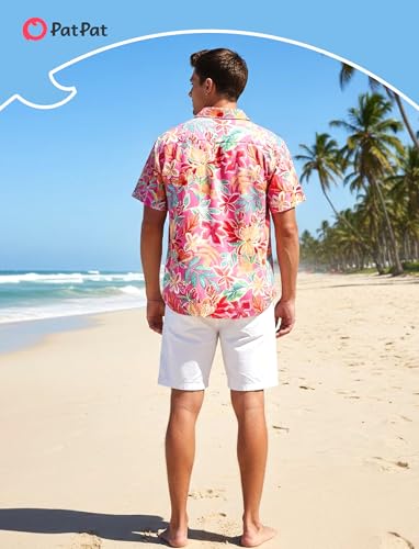 Image of PATPAT Couples Matching Outfits Hawaiian Women Dresses & Men Shirts | Matching Cruise Outfits for Couples, Beach Vacation Outfits, Spaghetti Strap Midi Sundress, Men Boho Tropical Print Shirt
