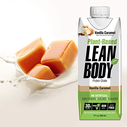 Image of Lean Body Ready-to-Drink, Plant-Based Vegan Vanilla Caramel Protein Shake, 30g Protein, No Artificial Flavors, Sweeteners or Colors, Non GMO, Gluten Free, Premium Pea & Rice Blend (Pack of 12)