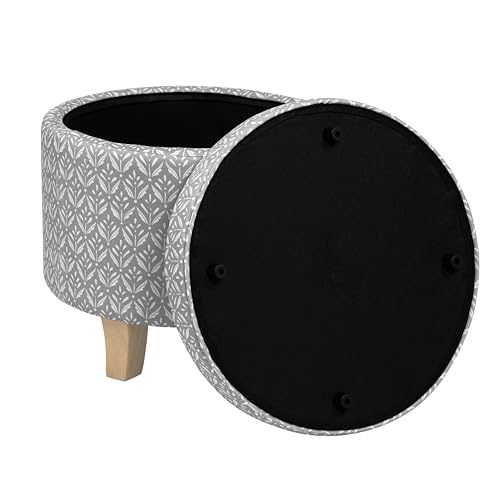 Image of HomePop Upholstered Round Storage Ottoman Home Decor|Upholstered Round Foot Rest Ottoman - Light Grey Print Large