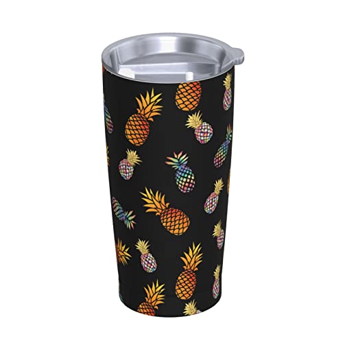Gold- und Aquarell-Ananas-Becher mit Deckel und Strohhalm, 590 ml, Reise-Kaffeetasse, wiederverwendbar, lebensmittelecht, Vakuum-Wassergläser, Thermobecher, Edelstahl, isolierte Kaffeetassen,