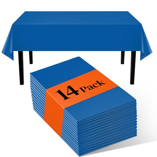 Image of Blue 14 Pack 54 x 108 Inch Plastic Tablecloths, Disposable Rectangle Tablecloth, Party Table Cover Plastic Table Cloth