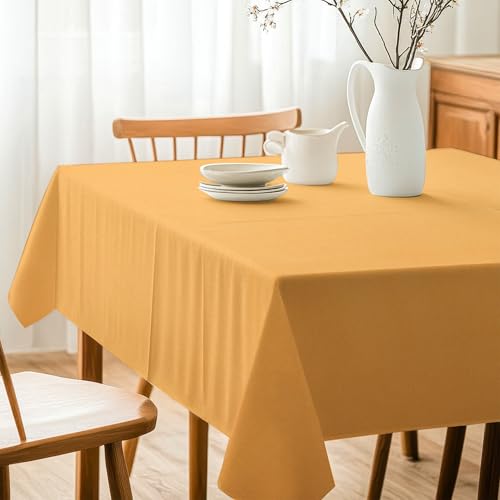 Image of R home 100% Cotton Solid Table Cover | Yellow | 56 x 56 Inch I 200 GSM Thick Fabric, Anti-Skid | Machine Washable & Reusable | Ideal for Dining Table & Centre Table, Easy Maintenance