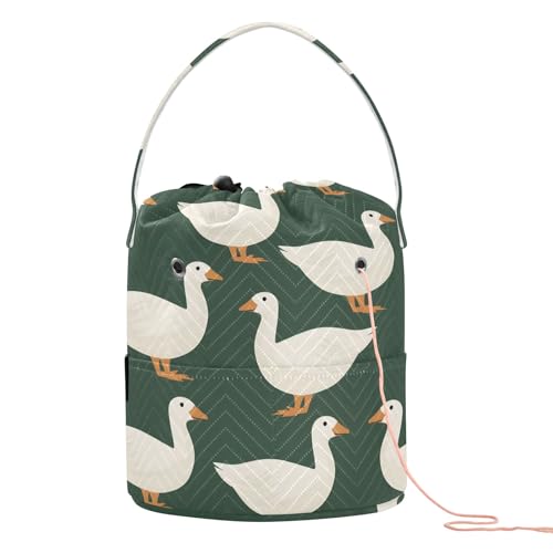 Yarn Storage Bag Small Crochet Bag Knitting Bag Organizer White Duck Green Yarn Bags for Crocheting Basket