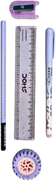 Doms All The Best Stationery Kit| Includes 1 Each- Inxify Plus Ballpen Blue Ink, 15 Cm. Scale, Triangle Pencil, Long Point Sharpener & Tyre Eraser| Exam Essential Kit For Children| Pack of 10