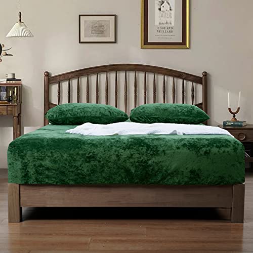 Phf Velvet Fitted Sheet Queen Size, 1 Pack Luxury Super Soft Cozy Comfy Flannel Bed Sheets With 15'' Deep Pocket, Suitable For Fall Winter And Spring, No Pillowcases, Emerald Green #TOP5