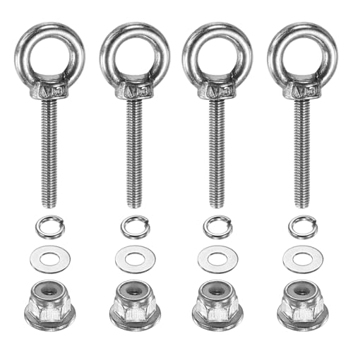 Image of PATIKIL M3 x 20mm Shoulder Eye Bolt, 4 Pcs 304 Stainless Steel Lifting Ring Threaded Eye Bolt with Flange Lock Nuts Spring and Flat Washers for Hanging Tie Down Straps Outdoor Indoor