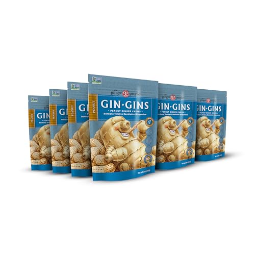 The Ginger People GIN GINS® Peanut Chews ® – Anti-Nausea and, Individually Wrapped Healthy Candy – Peanut Flavor, 3 Oz Bag (Pack of 12)
