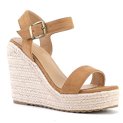 Women'S Wedge Sandals Platform, Ankle Strap Wedge Sandals Open Toe Casual Summer Straw Woven Classic Wedge Sandals2