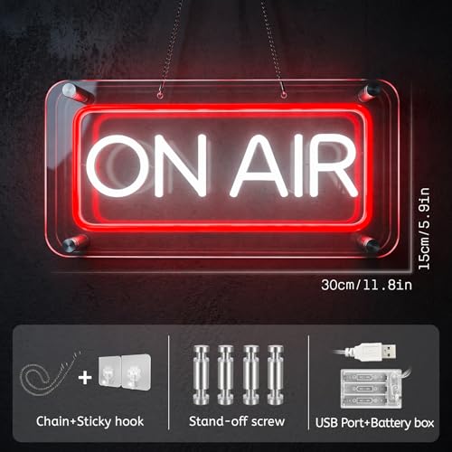 Image of On Air Neon Sign,LED Light Up On Air Neon Sign for Streaming /Gaming /Recording Studio Decor,USB & Battery Powered On Air Led Light for Studio, Bedroom, Game Room Decor