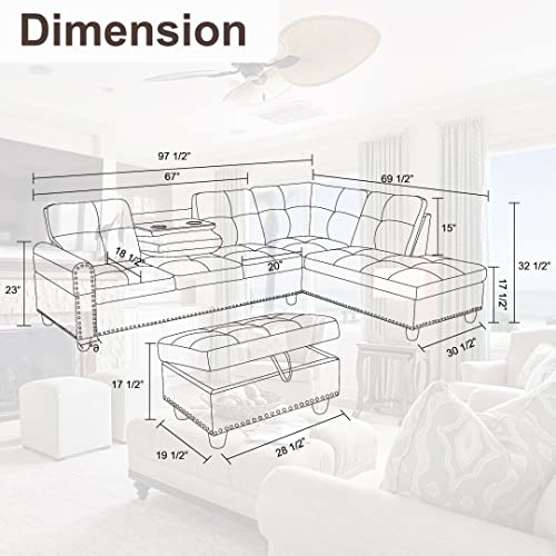 image for ChicFurnit Sectional Couches with Ottoman Storage, Lounge Modular Sect