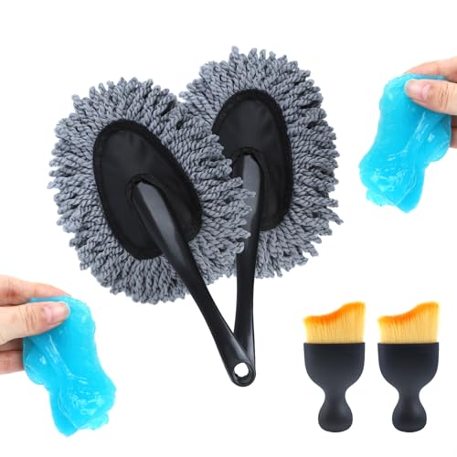 IPELY 6 Pack Car Cleaning Supplies – Car Duster Interior & Brush Interior & Cleaning Gel, Car Detailing Cleaning Kit for Cars, Trucks, SUVs & RVs