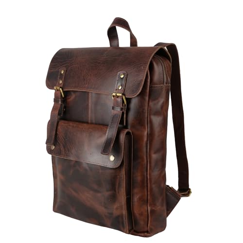 TUZECH Handcrafted Vintage Genuine Buffalo Leather Backpacks for Women and Men Fashionable, Trendy Laptop Bag (19 Inches)