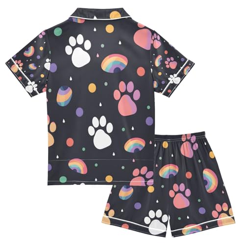 senya Cartoon Paw Print Cat Satin Summer Pajama Sets Silk Short Sleeve Button Down Sleepwear2