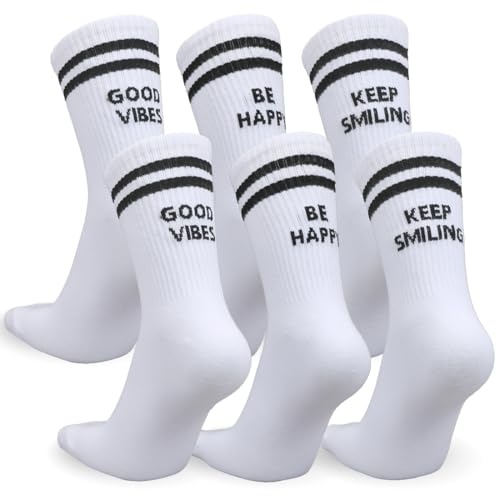 Montrestar Calcetines para hombre y mujer, calcetines deportivos 3 pares, tenis 35-38, algodón blanco con rayas negras, ideas para regalos de cumpleaños para hombre