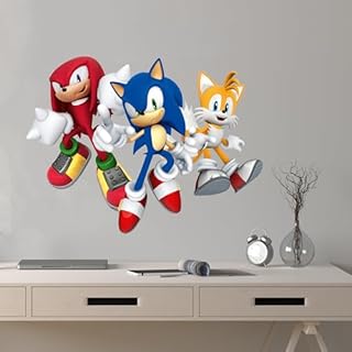 Sonic The Hedgehog Wall Sticker - Sonic Knuckles and Tails in Air Wall Art (60cm Width x 45cm Height)