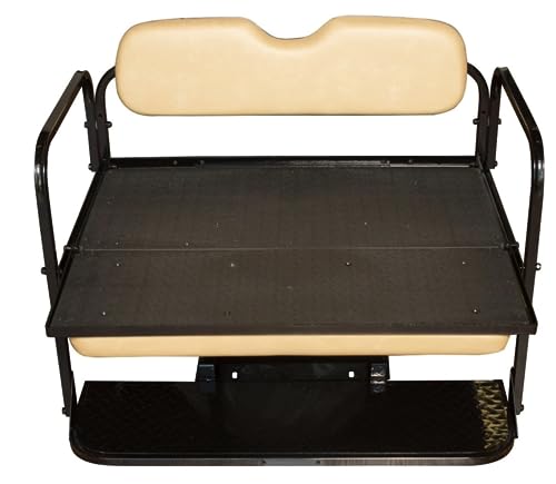 LUXCART EZGO TXT Golf Cart Rear Flip Folding Back Seat Kit, 1995 and Up - Factory Tan Cushions
