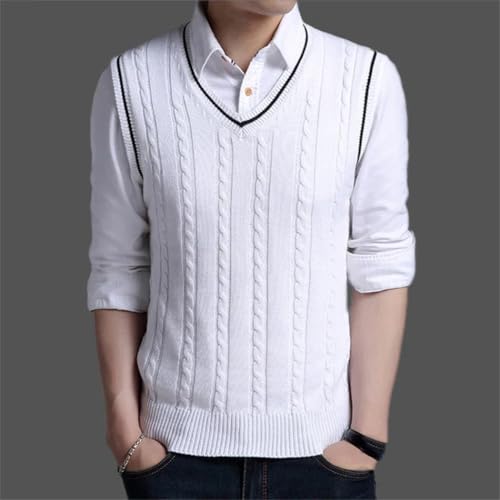 Men's V-Neck Knit Sweater Vest Solid Color Waistcoat Sleeveless Cable Knit Winter Fashion Tops2
