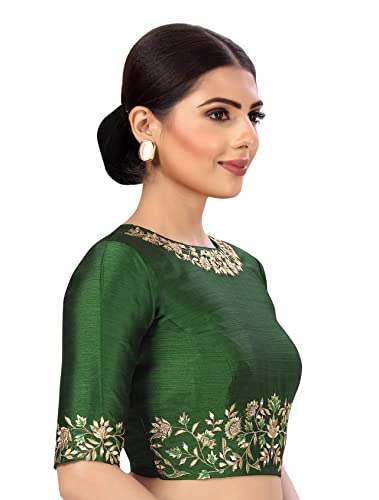 Studio Shringaar Women's Polyester Elbow Length Sleeves Art Silk Embroidered Saree Blouse