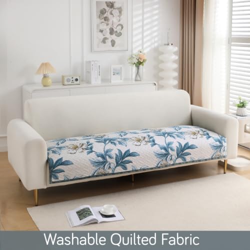 Image of HOKIPO 'HomeHues Series' Printed Quilted 1 Seater Sofa Cover Seat Mat, Celadon Blue Camellia (IN-806-D8*1)